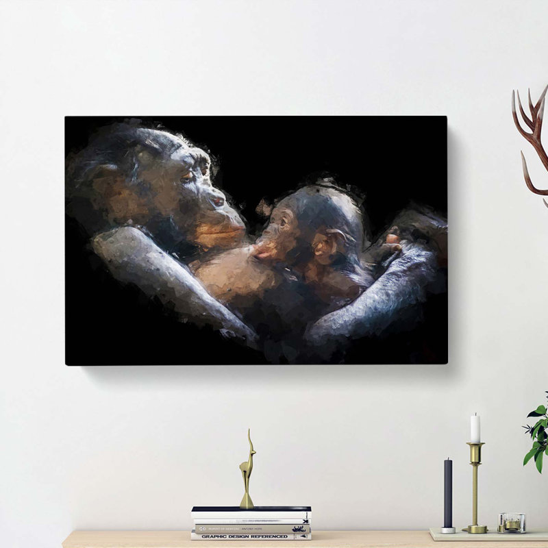 Gorilla Mother And Child In Abstract - Wrapped Canvas Print, 35cm H x 50cm W x 3cm D