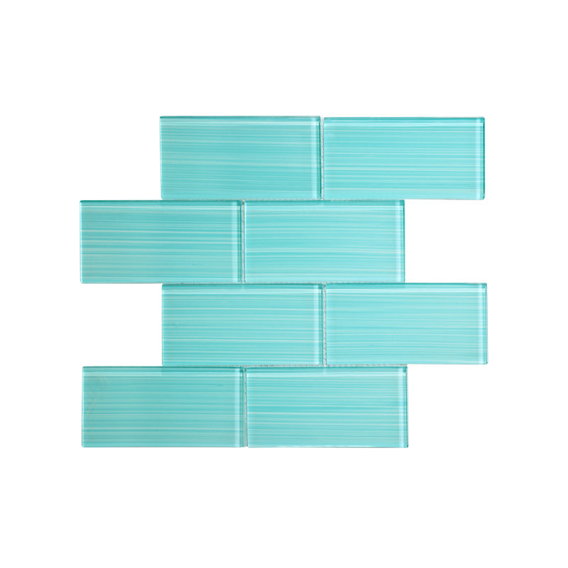 Premium Hand Painted 3" x 6" Straight Edge Glass Mosaic Subway Tile, Aqua Blue