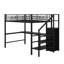 Lit mezzanine double en métal avec bureau, escalier de rangement, petite armoire et lumière DEL