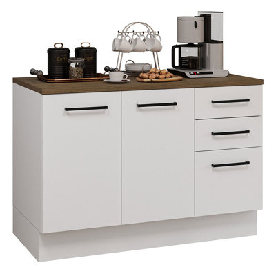 Coffee Bar Cabinet with 2 Doors & 3 Drawers – Pantry Storage for Coffee Makers, Supplies & Snacks - White