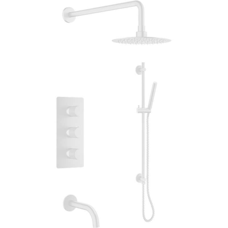 Système de douche thermostatique complet avec valve brute Veda, Blanc mat