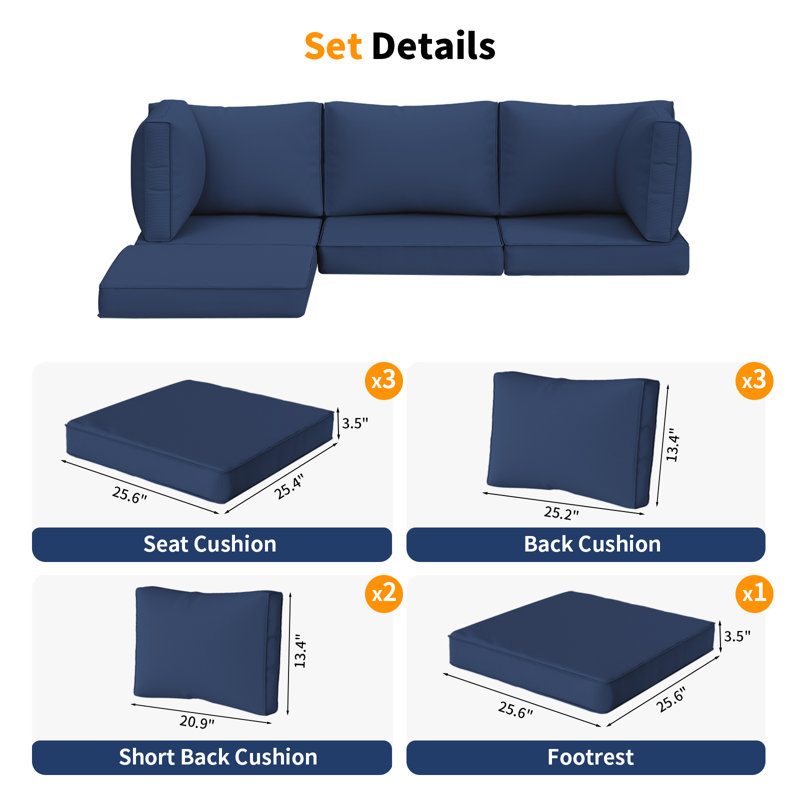 Outdoor Replacement Cushion Set Seat/Back Cushion(Sofa Not Included), Blue