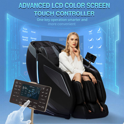 Fauteuil de massage chauffant en similicuir pour tout le corps avec application, commande vocale et recharge sans fil