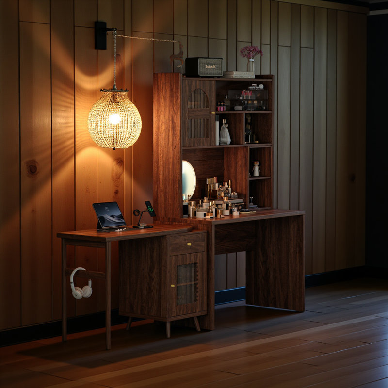 Bureau d'ordinateur avec bureau rotatif à 90 degrés, bureau de 43 po x 70 po avec tiroir de rangement et armoires, bureau de jeu avec tablettes, bureau d'écriture pour bureau, bureau de travail pour la maison