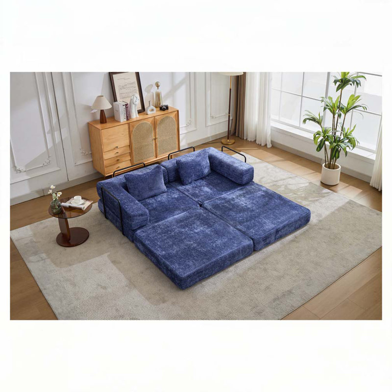 Canapé-lit Chenille, Bleu très foncé