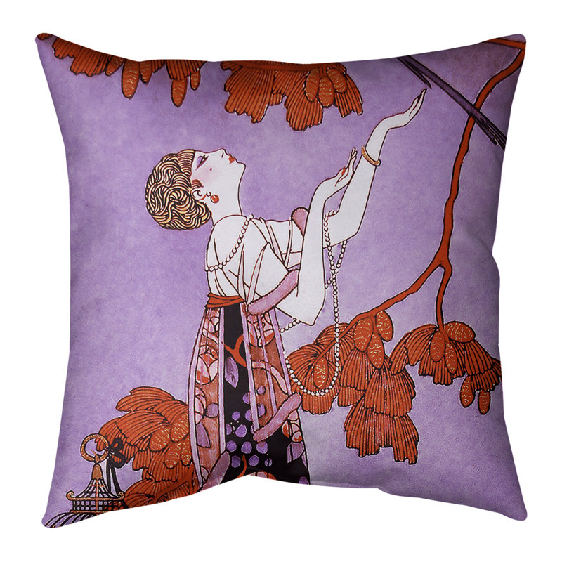 Coussin George Barbier, Bourre en polyester, 16 po x 1 po, Rouge / mauve