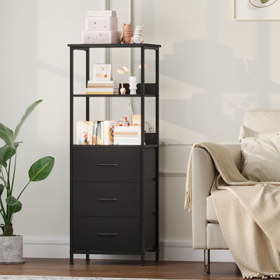  6 Tier Black Bookcase with Drawers, 3 Removable Drawer Ladder Bookshelf, Bedroom Study