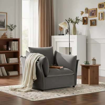 Modern Chenille Oversized Armchair Lounge Chair - Dark Grey Plush Accent Sofa for Living Room, Bedroom