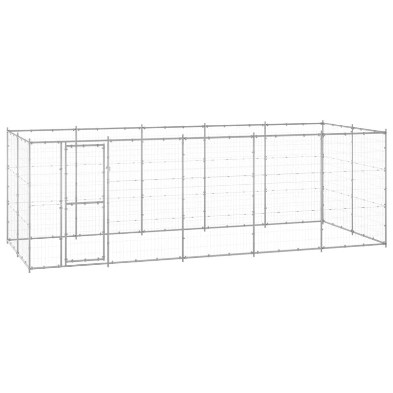 Chenil d'extérieur pour chien Vidaxl, Argent, H 70,9 po x L 216,5 po x l 173,2 po