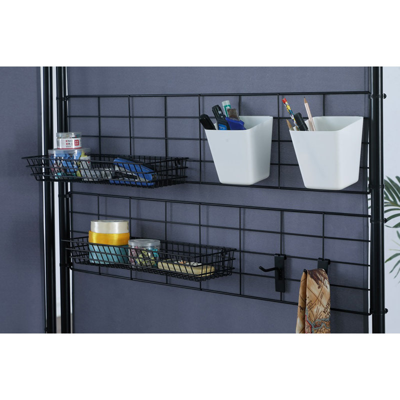Paravent à deux panneaux Akenside 24 "par panneau avec support à accessoires, gris, Gris, 71" H x 74.25" W x 12" D