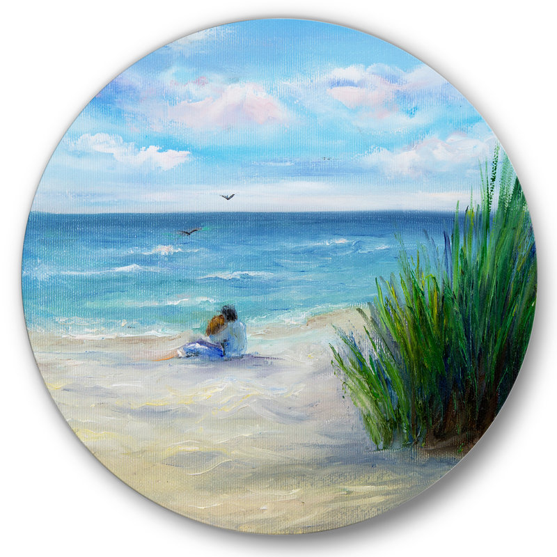 Couple amoureux à la plage - reproduction d'art sur métal, H 36 po x l 36 po x P 1 po