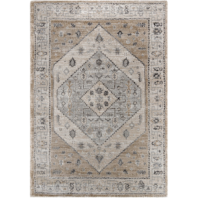 Rectangle Frenda Oriental Machine Woven Polyester/Polypropylene Area Rug in Light Brown, Rectangle 6'6" x 9'