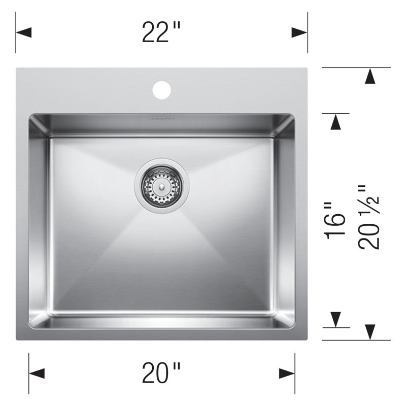 Évier de cuisine encastré / sous-comptoir avec filtre à panier L 22 po x l 20,50 po Quatrus