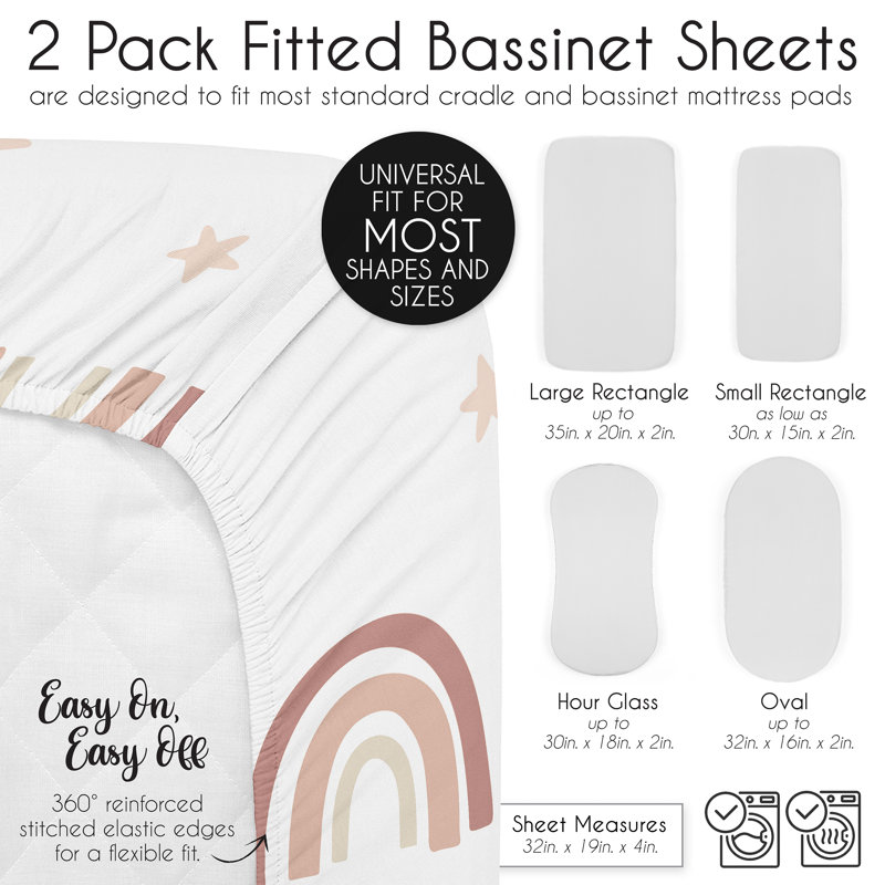 Boho Rainbow Pink and Beige Baby Bassinet Fitted Sheets Set