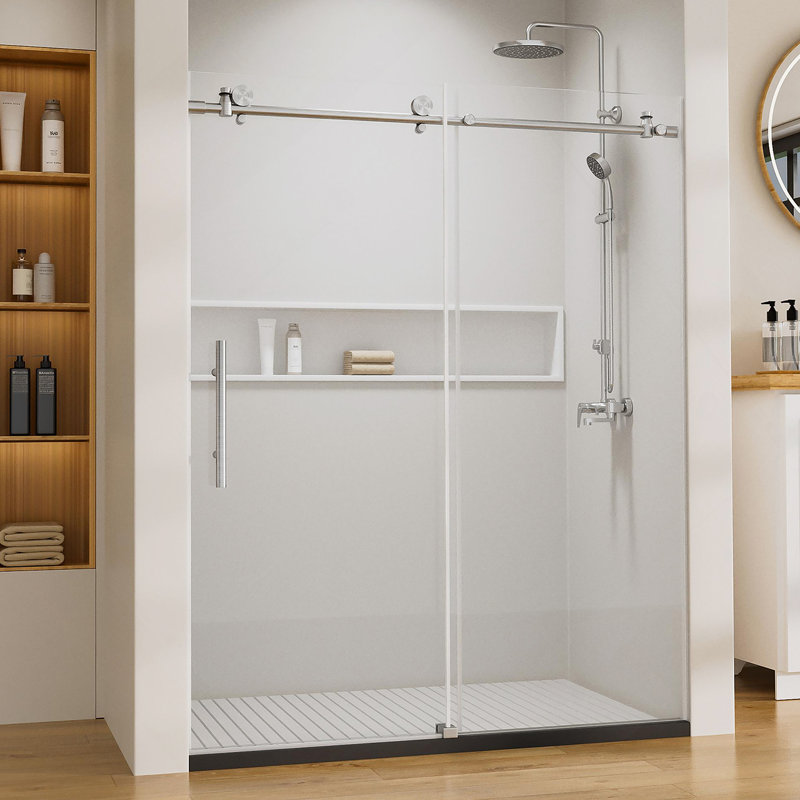 Porte de douche coulissante simple sans cadre avec quincaillerie en acier inoxydable