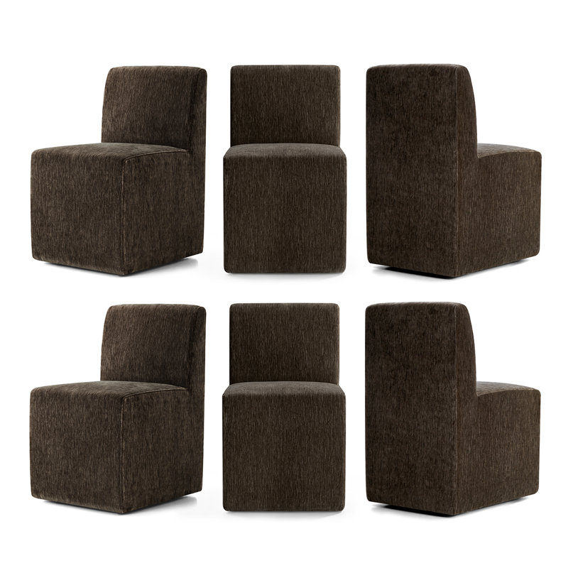 Chaises de salle à manger rembourrées avec roulettes cachées Modern Chenille, Brun, 6