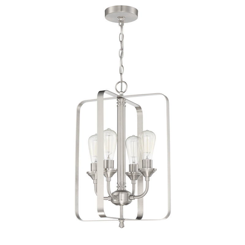 Luminaire suspendu lanterne 4 lumières Upney, Nickel poli brossé