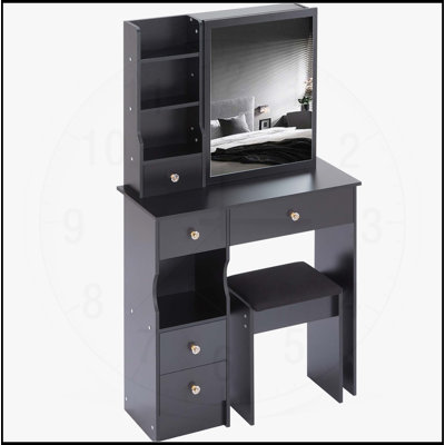 Ensemble de coiffeuse compact et pratique avec tabouret rembourré et plusieurs couches de rangement pour les petits espaces