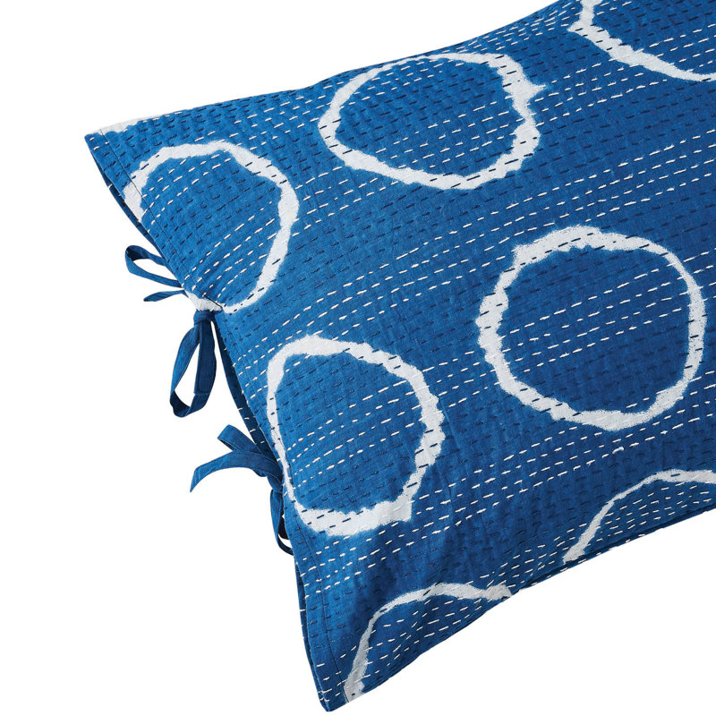 Handstitch Circle Kantha Sham, Queen Coverlet/Bedspread + 2 Pillow Shams