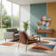 Chaise de réception Mid-Century en similicuir avec structure en bois massif