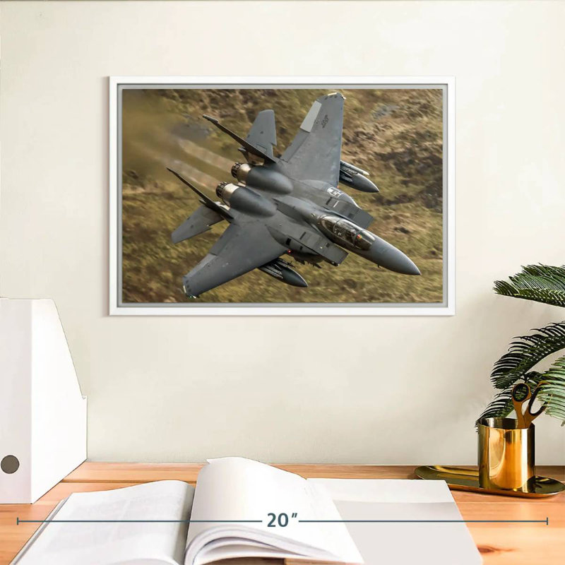 Avion militaire en vol, Cadre flottant blanc, 13 po x 9 po
