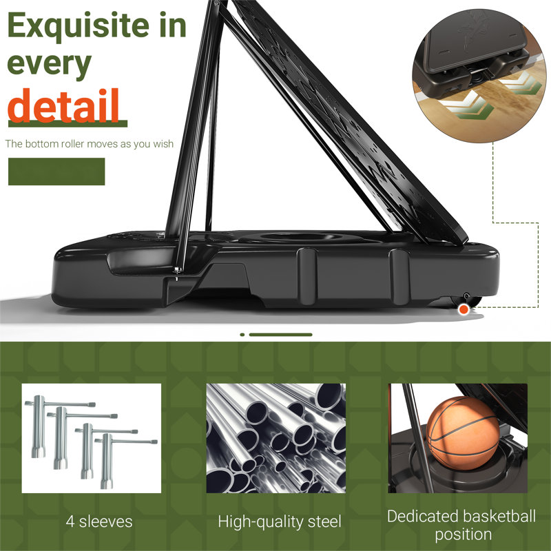 Panier de basketball réglable de 4,4 à 10 pi pour l'intérieur et l'extérieur, Rouge / Noir
