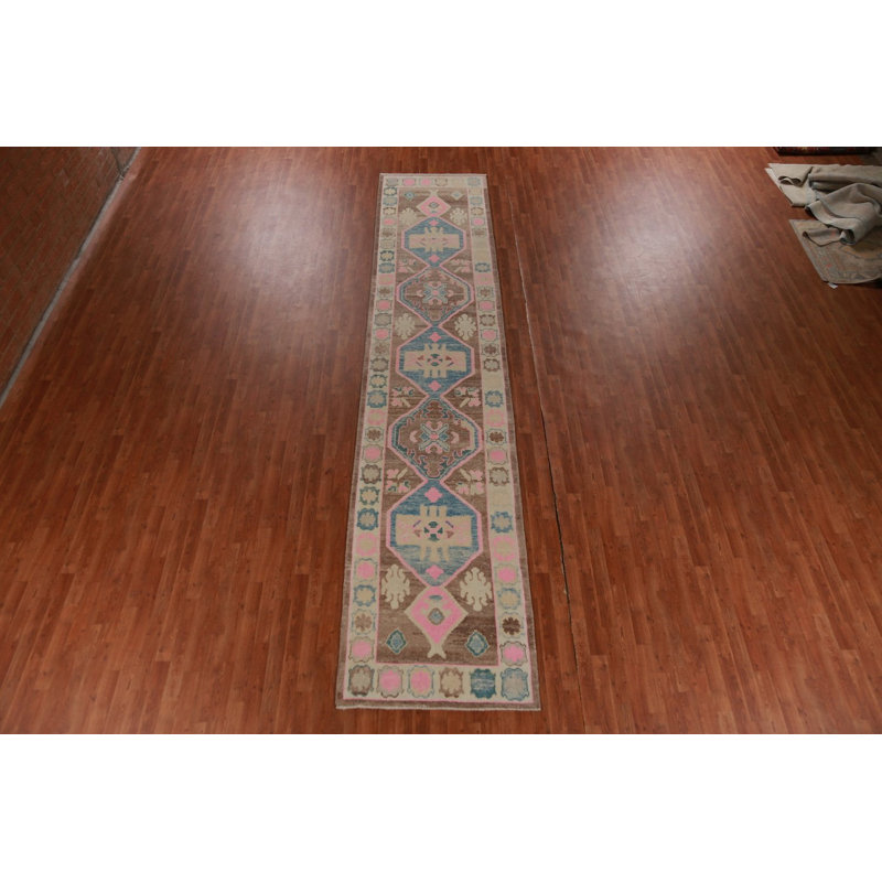 Tapis brun à motif géométrique Oushak 3 x 16