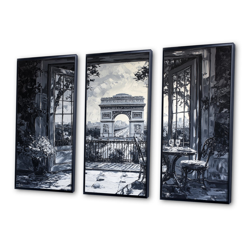 Ensemble de décorations murales Paris Arc de Triomphe II - Paris, H 28 po x l 36 po x P 1 po, Toile avec cadre flottant noir