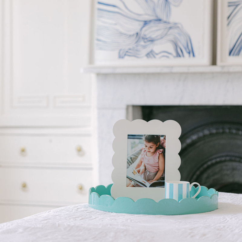 Plateau rond festonné, H 16 po x l 16 po x P 2 po, Turquoise