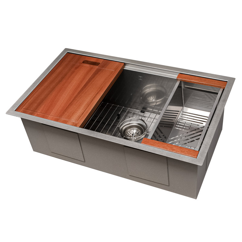 ZLINE 30 in. Garmisch Undermount Single Bowl Satin Stainless Steel Kitchen Sink with Bottom Grid and Accessories (SLS-30S)