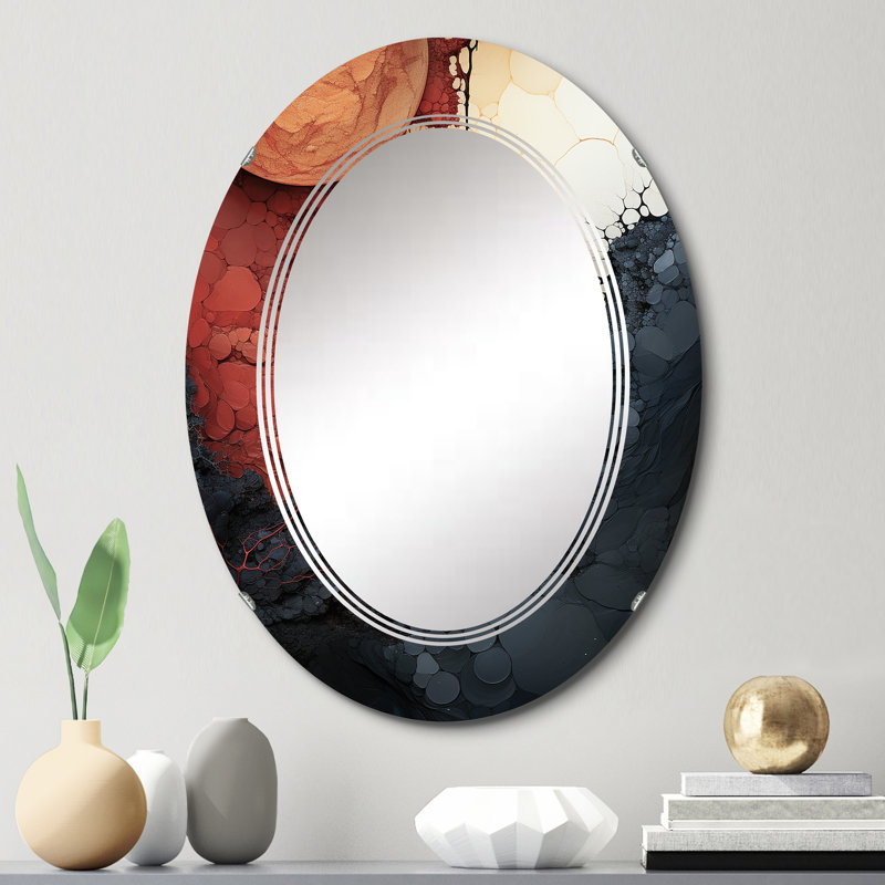 Dynamic Waves en rétro orange et noir - miroir mural moderne ovale, 30 po x 20 po