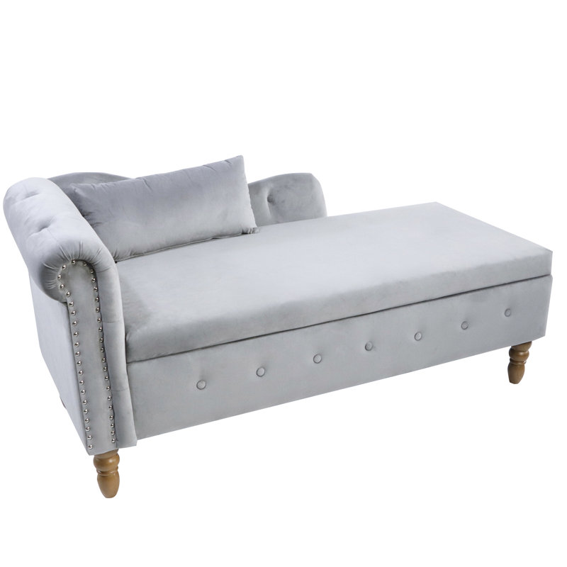 Grey Office Chaise Lounge - Soft Velvet, Base And Extra Large Storage Velvet For Living Room Button , Spacious, Gray
