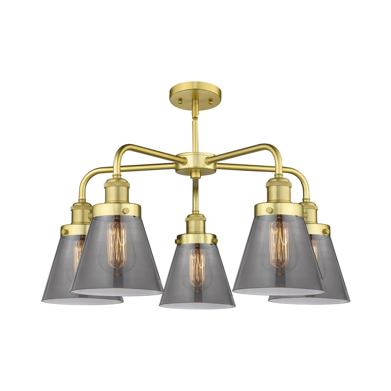 Lustre suspendu 5 lumières Cone, Plaqué couleur fumée, Or satiné