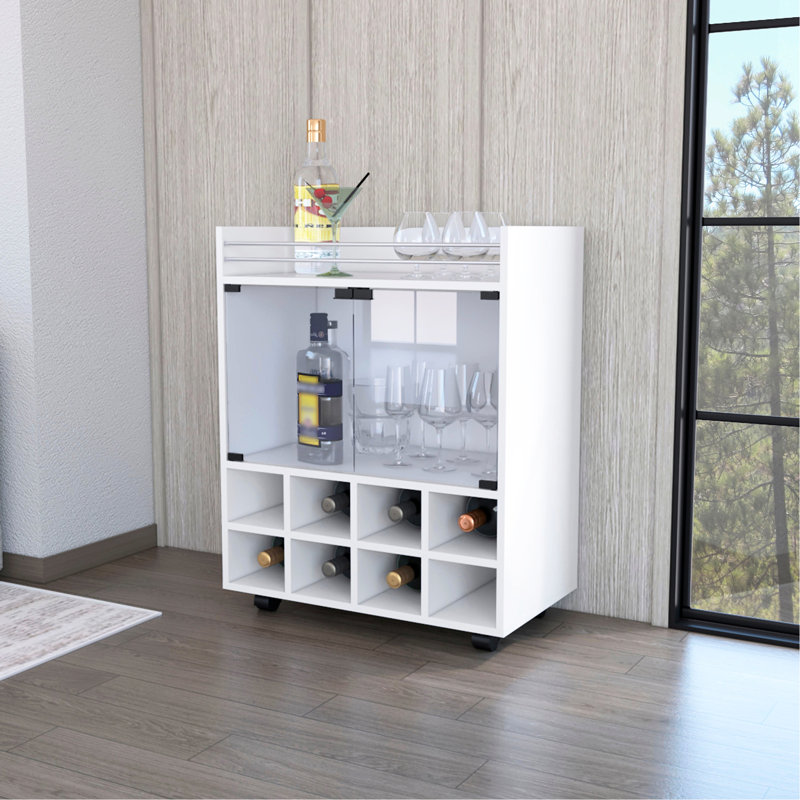 8 Rack Bar Cart In White With Double Glass Door Neatness Shine