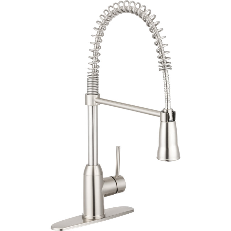 Robinet de cuisine à poignée simple coulissant Rainier, Nickel satiné brossé