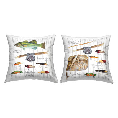 Vintage Fishing Gear Decorative Printed Throw Pillow Design by Patricia Pinto (Set of 2)