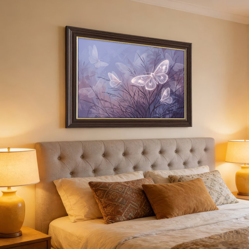 Art mural antique sur toile encadré doré pour le salon, la chambre à coucher, le bureau ou le vestibule - Décoration murale décorative avec jardin de papillons
