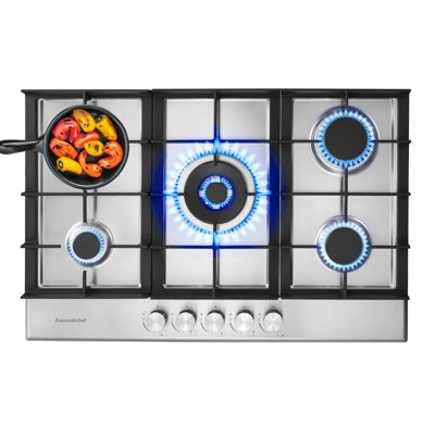 30 Inch Built-in 5 Burner Gas Cooktop, 304 Brushed Stainless Steel, Sealed Burners, Ng/lpg Convertible, Thermocouple Safety Protection