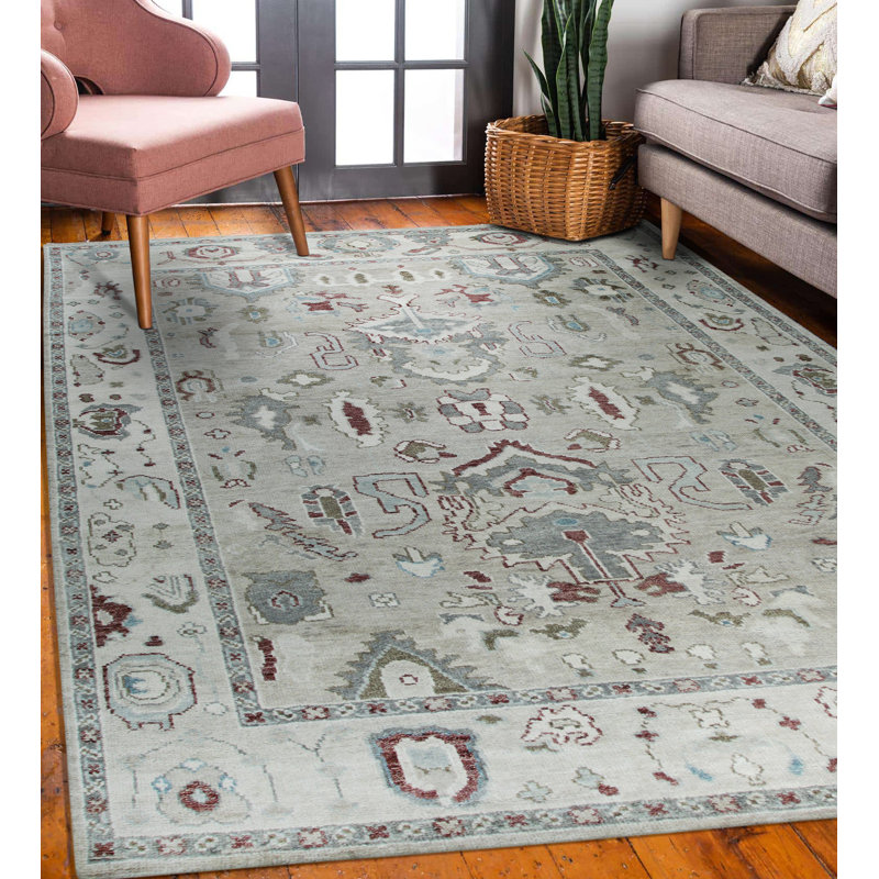 Tapis polyvalent en laine noué à la main ivoire Oushak