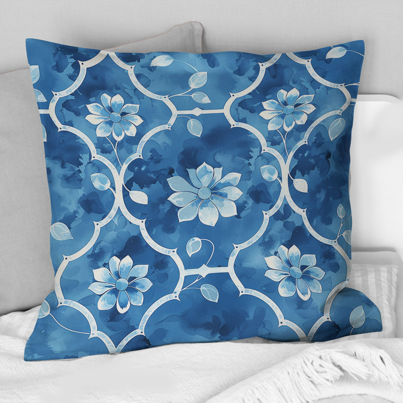 Coussin moderne bleu Modern Trellis III, H 16 po x l 16 po