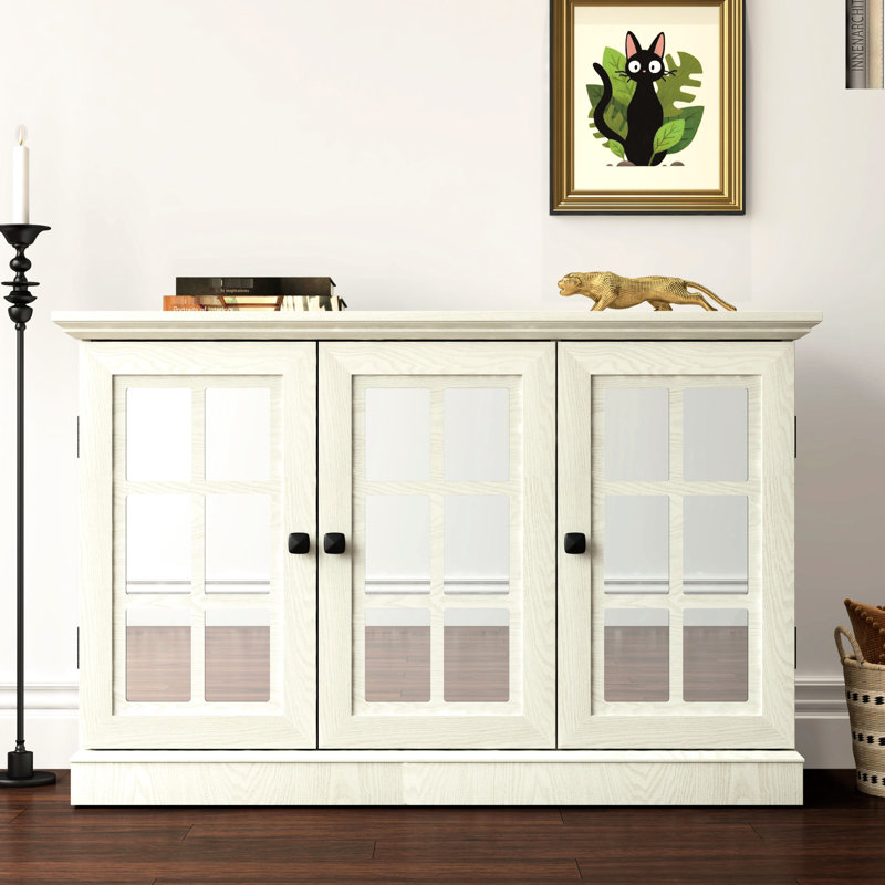 Buffet de 45,28 po avec portes en miroir en acrylique et tablettes intérieures réglables pour la salle à manger Espaces de vie - Design moderne