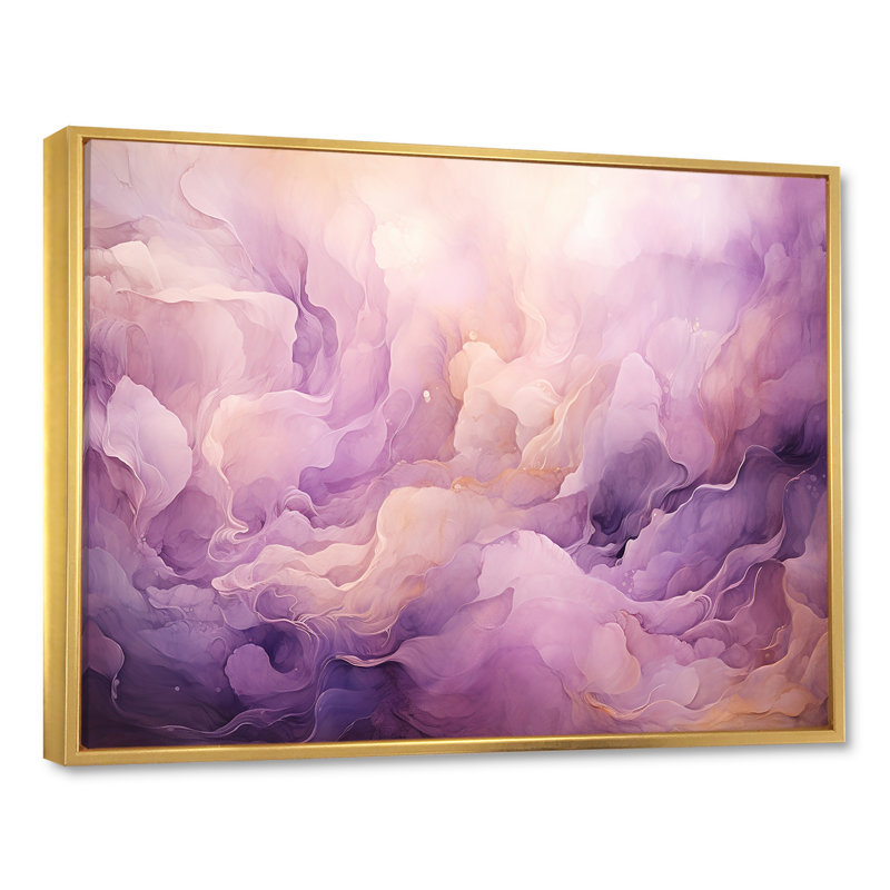 «Tuba Terrain Mountainous Mauve», impression d'art abstrait à l'encre liquide, Cadre flottant doré