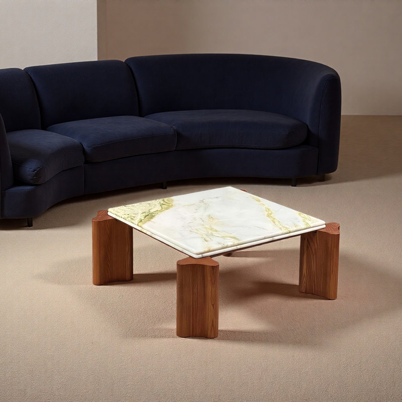 Modern Light Green Marble Coffee Table, 13.8" H x 35.4" L x 35.4" W