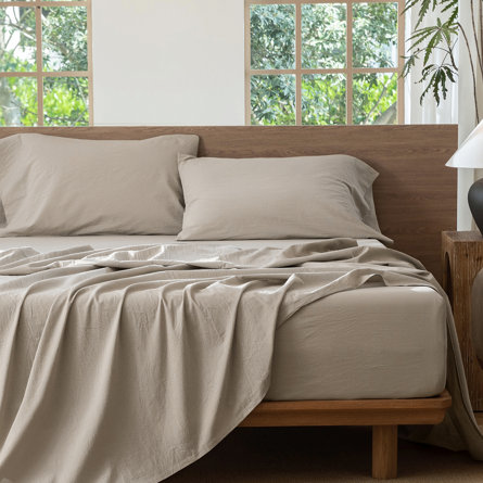 100% Washed Cotton Sheet Set Extra Deep Pocket Linen Like Textured