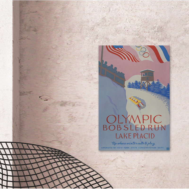 « olympique bobsled run », affiche rétro sur toile tendue, H 30 po x l 20 po