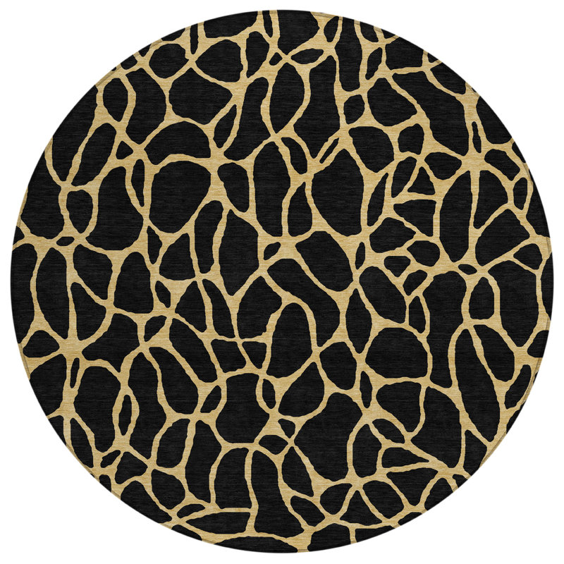 Elowira Black Washable Indoor-Outdoor Rug - , 8' x 8'