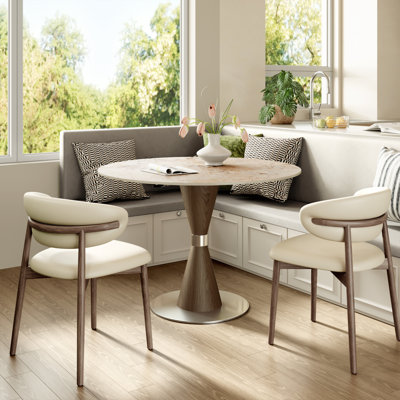 Small Round Dining Table 39" For 2-4, With Sintered Stone & Metal Base, Breakfast Nook Kitchen