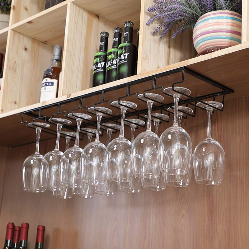 Hanging Wine Glass Rack Black, 6cm H x 70cm W x 22.5cm D