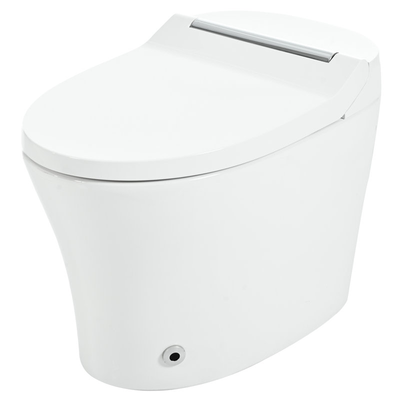 Modern Ceramic Toilet With Adjustable Temp Heated Seat & Water Conservation Elongated Smart Foot Infrared Sensor Strong Flushing Ability
