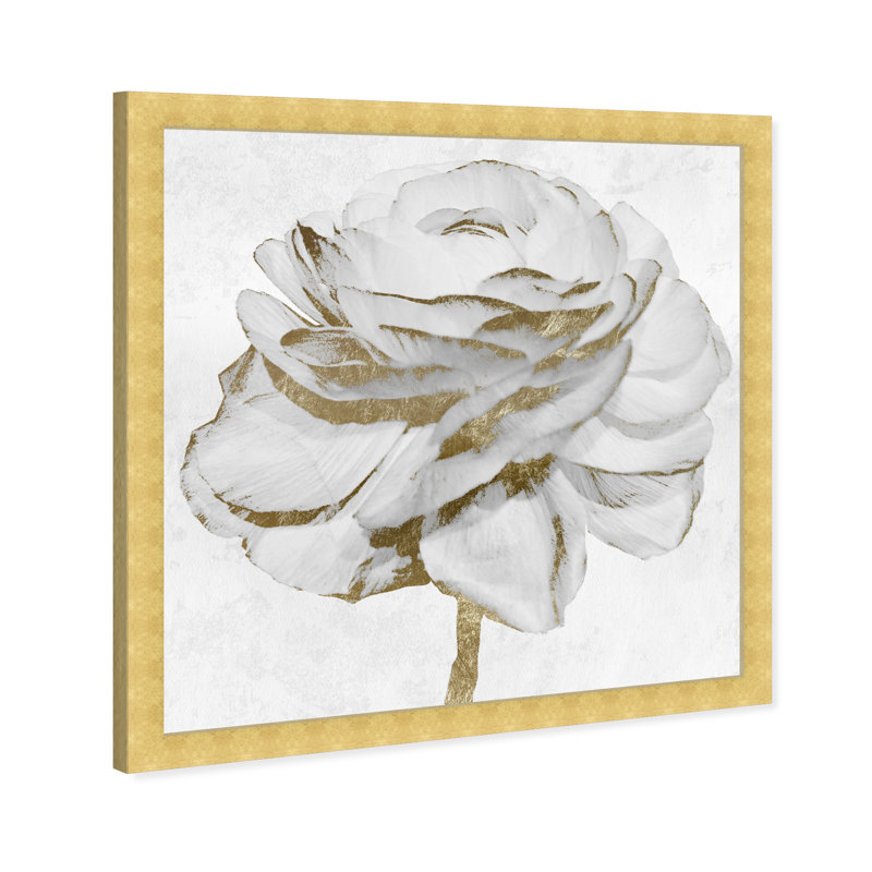 Blanc et rose doré - peinture encadrée, H 14 po x l 14 po, Cadre doré